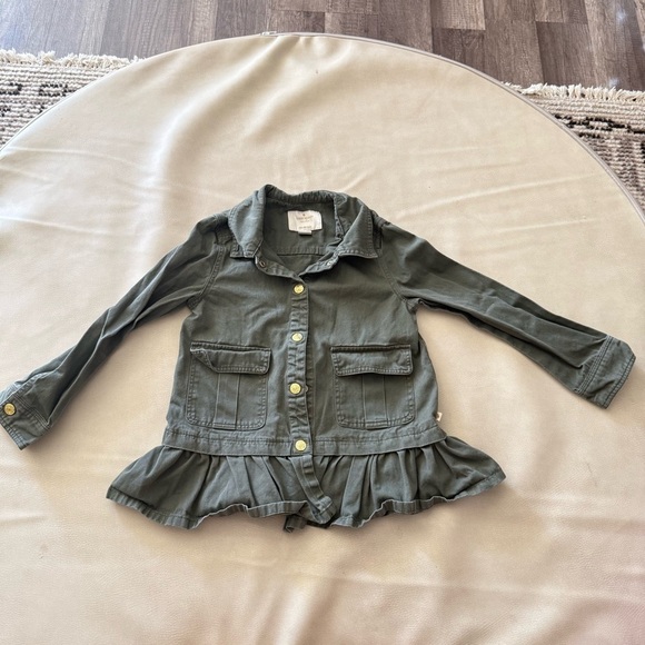 kate spade Other - Kate Spade Girls Green Ruffled Field Jacket Gold Buttons Pockets